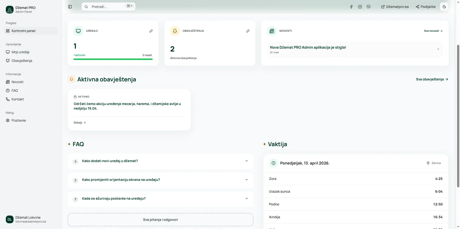 Daljinsko upravljanje i kontrolni panel